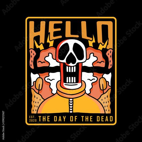 Skull in hype style with hello typography, illustration with hipster style. Vector graphics for t-shirt prints and other uses.