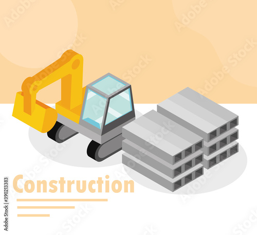 construction excavator truck and stainless steel plates isometric