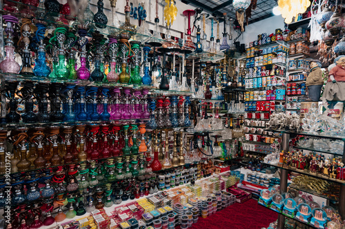 Turkish Bazaar, considered to be the oldest shopping mall in history. Hookah showcase