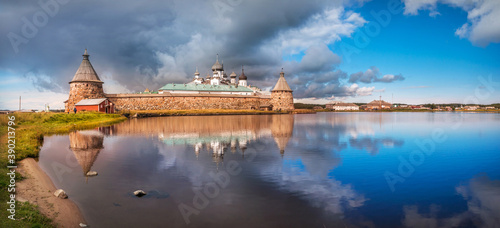Solovetsky Monastery from the side of the Holy Lake with reflection