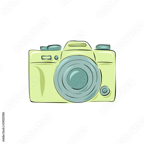 Colorful pastel vector illustration sof retro camera. Hand drawn vintage cameras with cute color. Sketch and cartoon style. Hand drawn.