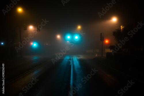 Traffic lights in fog