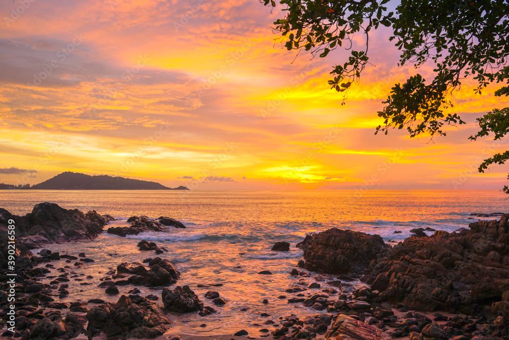 beautiful sunset at Kalim beach.Kalim beach is conect to Patong beach there have a lot of reef .and rocks