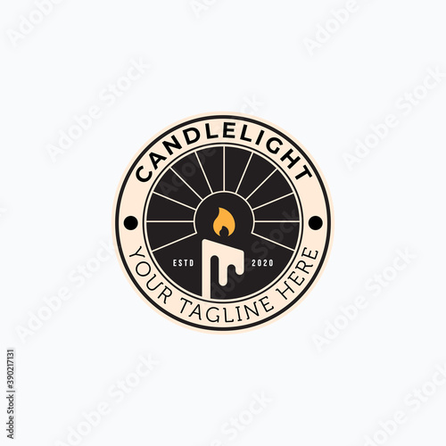 vintage candle emblem with flame vector logo illustration design