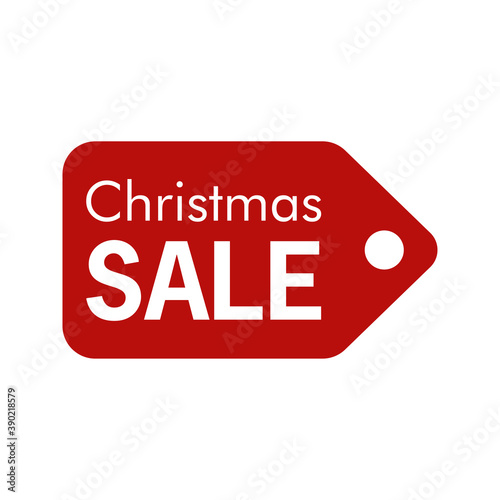 Rebajas de Navidad. Logotipo con texto Christmas Sale en etiqueta de precio en color rojo
