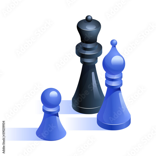 Blue chess bishop, knight and pawn icon in isometric view