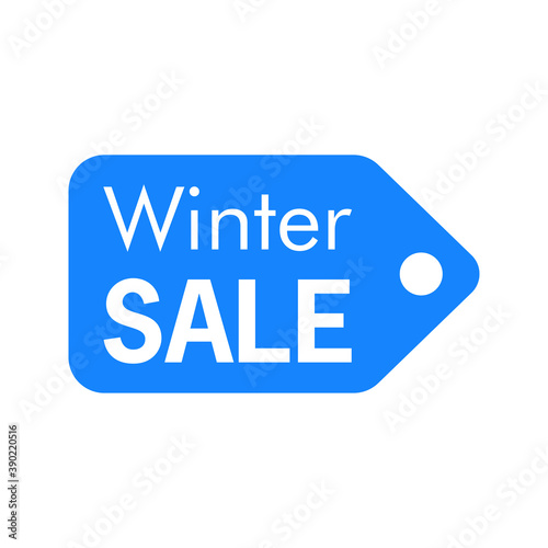 Rebajas de invierno. Logotipo con texto Winter Sale en etiqueta de precio en color azul