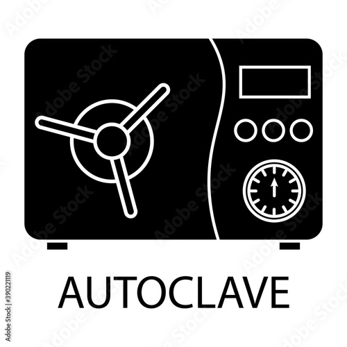 Autoclave icon. Professional sterilization equipment, industrial disinfection. Sterile surface. Glyph icon. Medical device sterilization. Vector