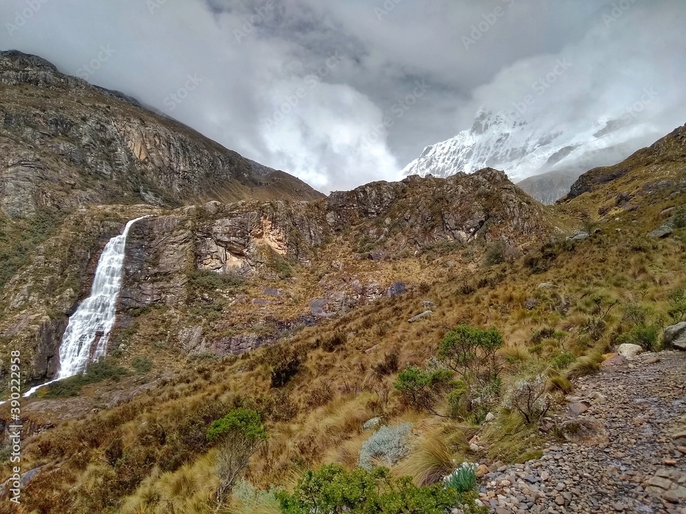 Trekking to Laguna 69, Huaraz, Peru. In Huascarán National Park, this lagoon/lake is at 4650m above sea level. The hike can be challenging due to the high altitude but it has outstanding landscapes.