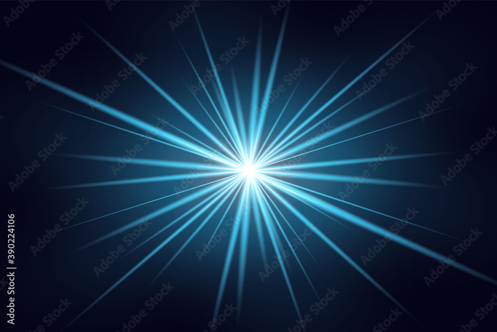 Naklejka premium Blue horizontal lens flares pack. Laser beams, horizontal light rays.Beautiful light flares.
