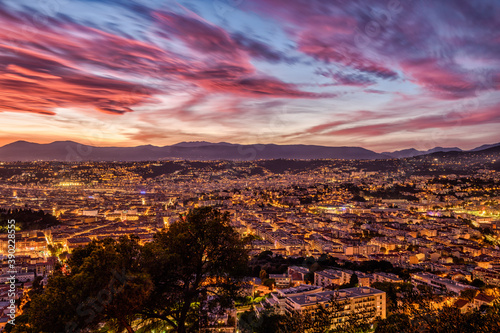 sunset over the city of Nice, France