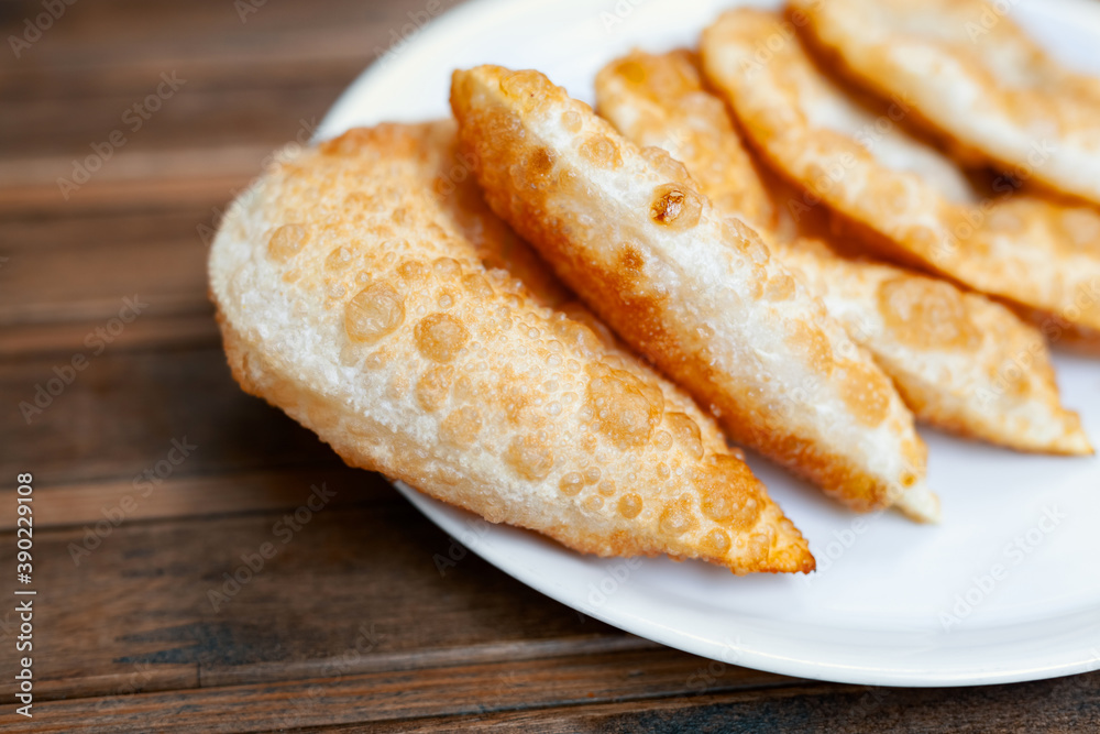 one portion ciborek in plate on wooden table one portion ciborek in plate on wooden table