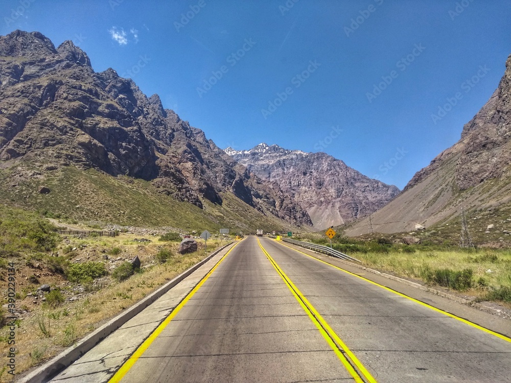Andes Mountains - Cordillera de los Andes, Argentina/Chile. The Andes are the longest continental mountain range in the world, forming a continuous highland along the western edge of South America.