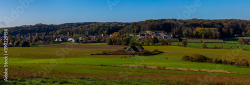 Panorama image of the Jeker valley in Maastricht with a clear view on the belgium village Kanne and the famous chateau neercanne photo