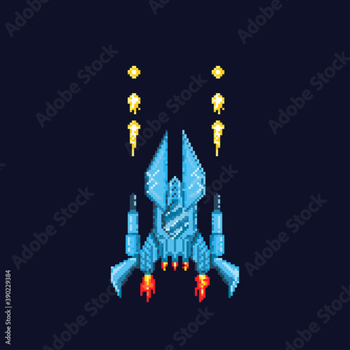 Pixel art spaceship isolated vector
