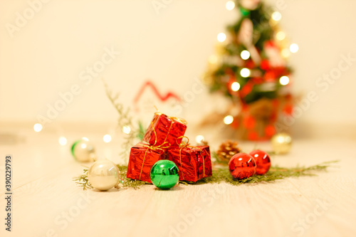 small red gift box in christmas decoration