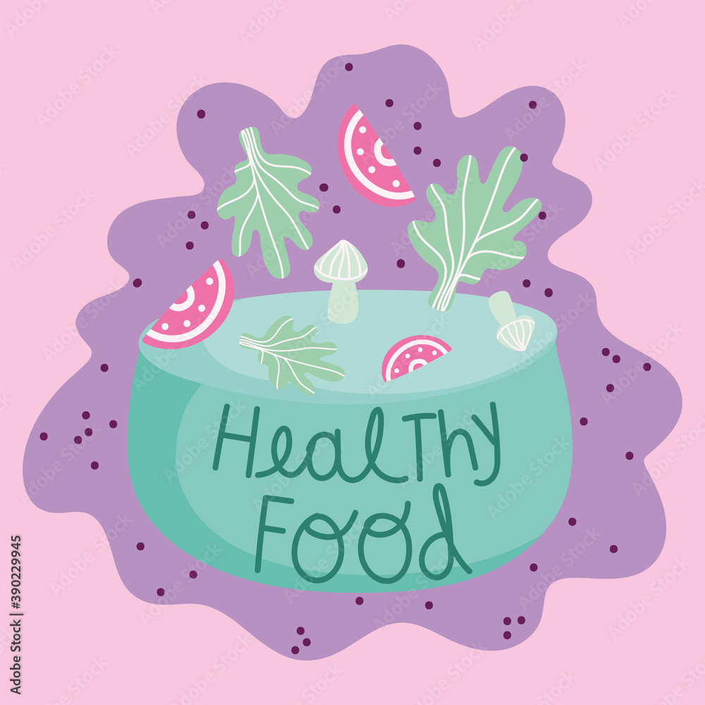 cooking lettering, hand drawn healthy food in bowl salad