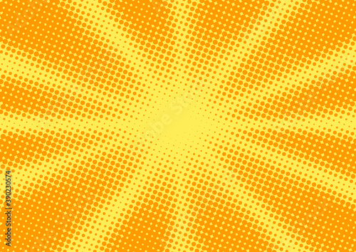 Yellow with orange abstract pop art comic style background with halftone dotted effect, vector illustration