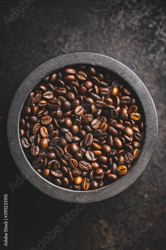 Roasted coffee beans in bowl