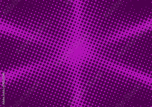 Violet abstract pop art comic style background with dotted rays effect, vector illustration