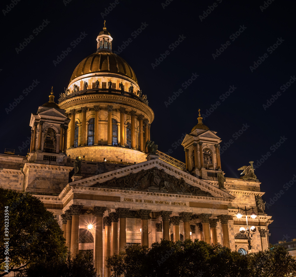 Isaac's Cathedral at night. Fragment. Saint-Petersburg, Russia