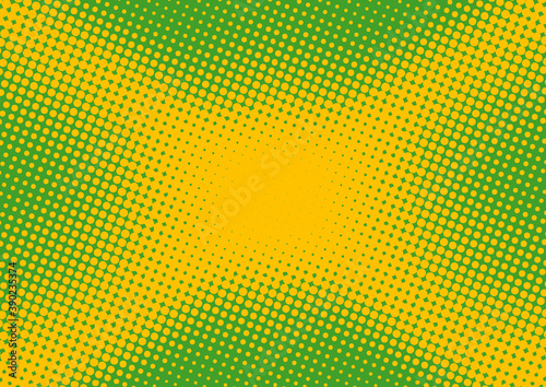 Retro yellow with green pop art background with halftone effect  vector illustration