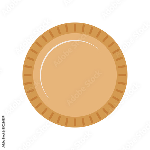 Plate eco pack for fast food isolated on white background. Empty kraft brown plate for take away restaurant. Flat design cartoon style vector paper tableware illustration.