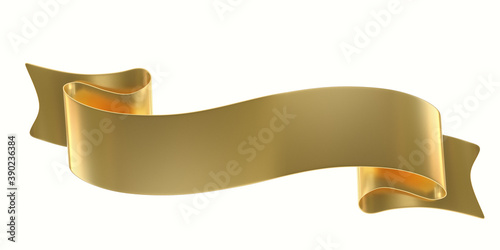 Golden double festive ribbon tag, isolated object - 3D render