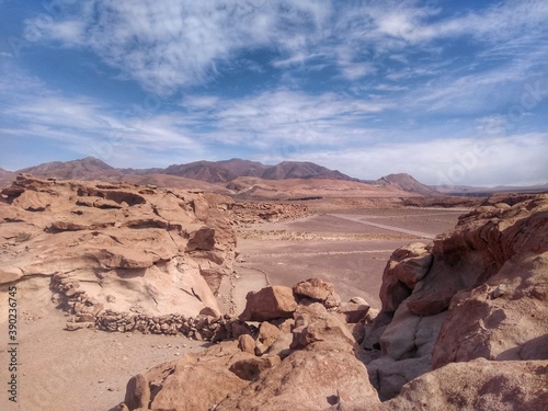 Yerbas Buenas, Valle del Arcoiris - Rainbow Valley, San Pedro de Atacama, Chile. Beautiful and colorful mountains in the Atacama desert, one of the driest places in the world. 