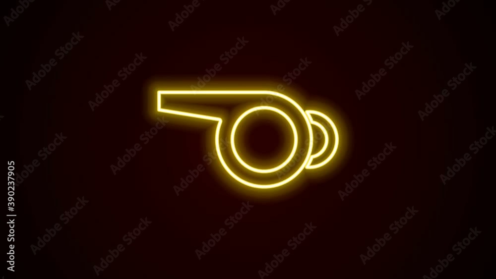 Glowing neon line Whistle icon isolated on black background. Referee symbol. Fitness and sport sign. 4K Video motion graphic animation Glowing neon line Whistle icon isolated on black background. Referee symbol. Fitness and sport sign. 4K Video motion graphic animation