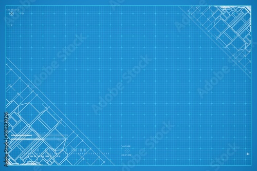 Abstract technology blueprint. Tech vector background. Technical illustration in blue and white color.