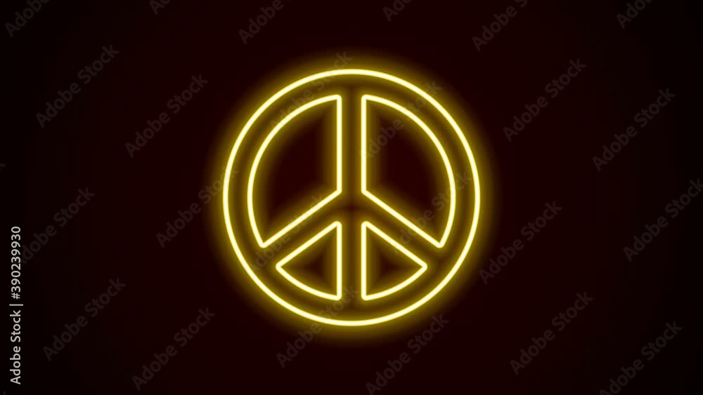 Glowing neon line Peace icon isolated on black background. Hippie symbol of peace. 4K Video motion graphic animation Glowing neon line Peace icon isolated on black background. Hippie symbol of peace. 4K Video motion graphic animation