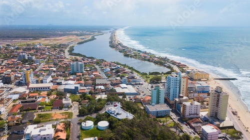 Barra Velha SC. Aerial view of the city, Barra Velha lagoon and Península beach, in Santa Catarina, Brazil © Jair