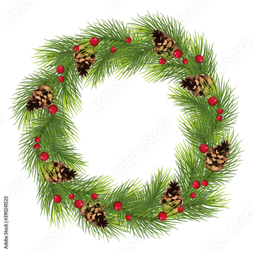 Happy New Year ,Merry Christmas. Christmas wreath on white background. Winter holiday background. Design for print