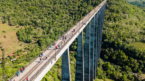 Viaduto 13 - Ferrovia do Trigo. Aerial view of the highest railway overpass in Brazil, in Rio Grande do Sul