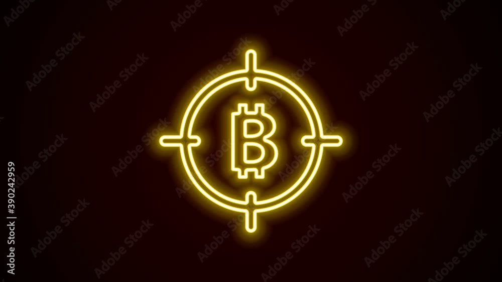 Glowing neon line Bitcoin in the target icon isolated on black background. Investment target icon. 4K Video motion graphic animation Glowing neon line Bitcoin in the target icon isolated on black background. Investment target icon. 4K Video motion graphic animation