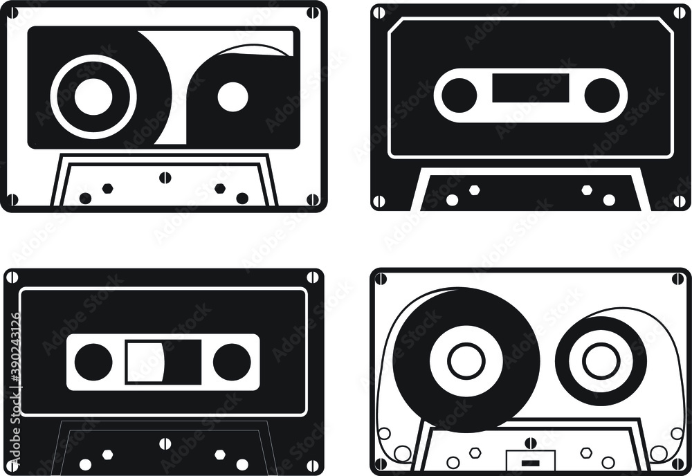 Black white style cassette. cassette icon or logo isolated sign symbol vector illustration - EPS 10 Black white style cassette. cassette icon or logo isolated sign symbol vector illustration - EPS 10