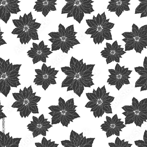 seamless pattern, christmas background, poissantia flower in monochrome colors, ornament for wallpaper and fabric