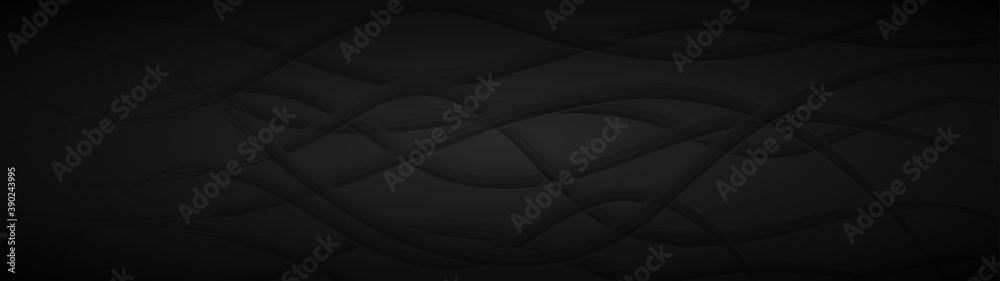Obraz Abstract dark background of wavy intertwining lines in black and gray colors