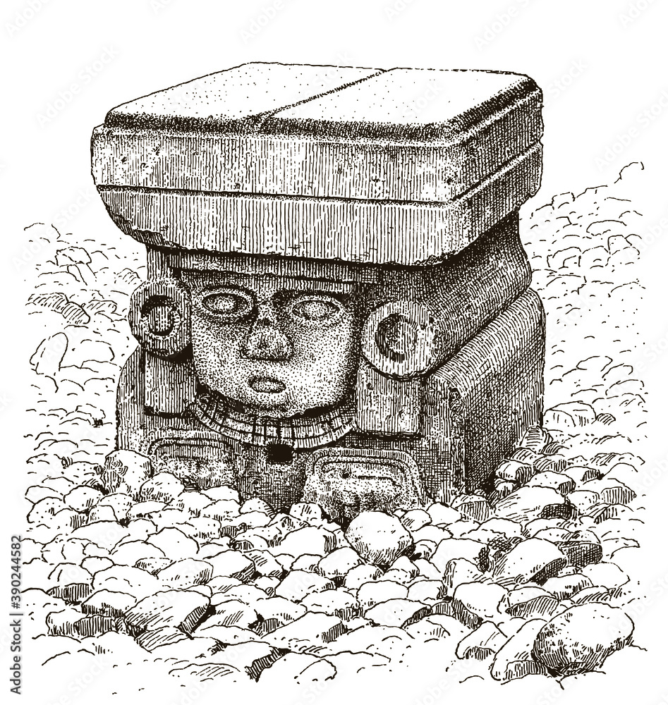 Ancient Aztec statue of Water Goddess Chalchiuhtlicue, deity of