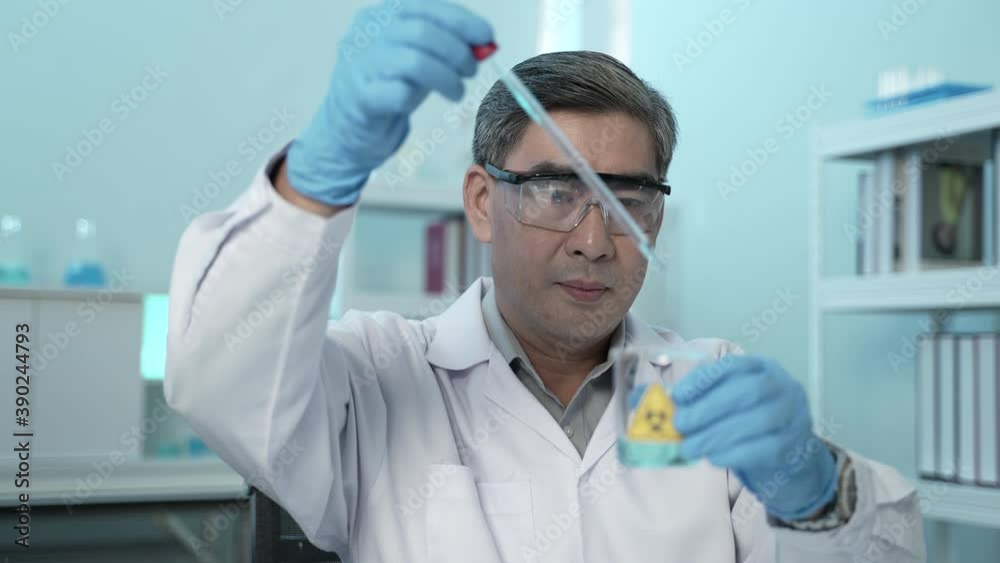 Senior professional scientist working with liquid glassware and chemical samples for study medical, science and innovation in patient treatment in laboratory Senior professional scientist working with liquid glassware and chemical samples for study medical, science and innovation in patient treatment in laboratory