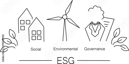 ESG concept of environmental, social and governance; sustainable development. Vector line art illustration 10 EPS