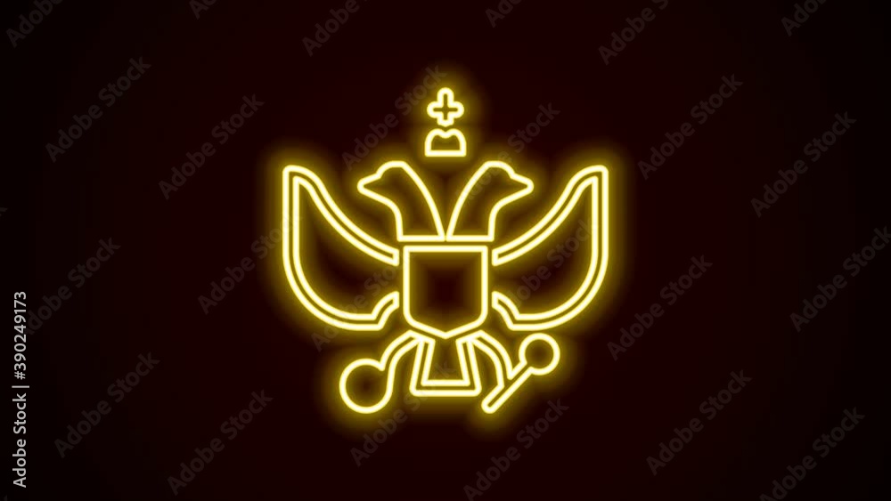 Glowing neon line National emblem of Russia icon isolated on black background. Russian coat of arms two-headed eagle. 4K Video motion graphic animation