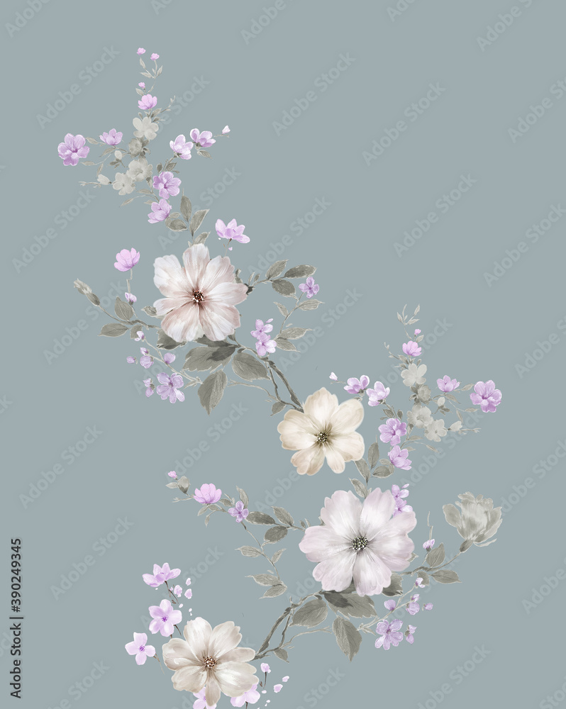 Fototapeta premium Flowers watercolor illustration.Manual composition.Big Set watercolor elements,Design for textile, wallpapers,Element for design,Greeting card