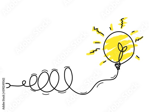 scribble line doodles. the idea concept of transition from complicated to simple with bulb lamp, isolated on white background. vector illustrations