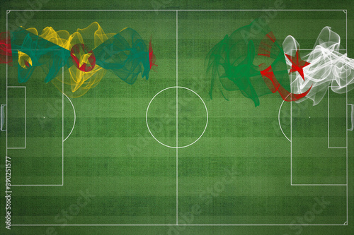 Grenada vs Algeria Soccer Match, national colors, national flags, soccer field, football game, Copy space photo