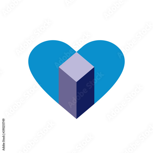 Heart and cuboid icon design, love box logo template - Vector