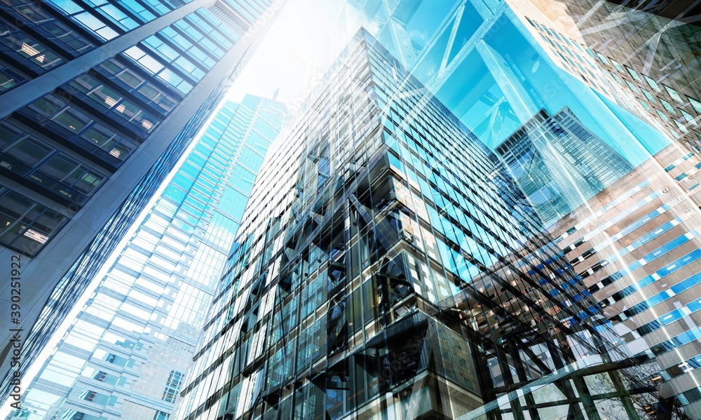 Fototapeta premium Modern high office buildings in city.