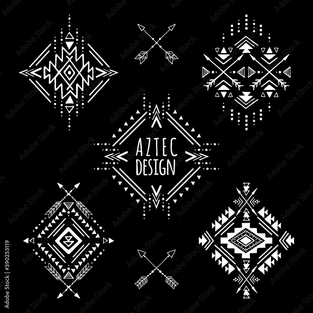Aztec Indesign Aztec vector elements. Set of ethnic hand drawn ornaments. Tribal ...