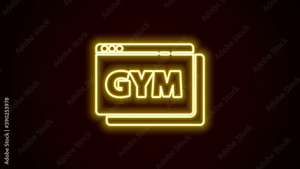 Glowing neon line Online fitness and training icon isolated on black background. 4K Video motion graphic animation Glowing neon line Online fitness and training icon isolated on black background. 4K Video motion graphic animation